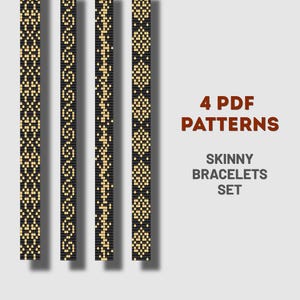 Set di modelli per braccialetti in oro nero e nero, PDF per telaio per perline, gioielli minimalisti, design geometrico