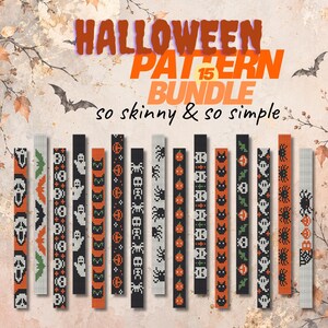 15 Halloween Skinny Bracelet Patterns, Simple Loom Beading Bundle, Miyuki Delica, PDF Download