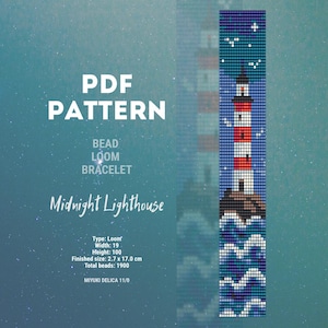 Mitternachtsleuchtturm-Perlenwebarmband, PDF-Anleitung, Ozeanwellen-Design von Miyuki Delica