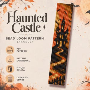 Webmuster für ein Armband mit Geisterschloss-Motiv (PDF), Halloween-Perlenwebanleitung