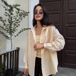 Women Oversized Cotton Shirt For Women – Loose Fit Button Down Striped Blouse – Summer Casual Handmade Top – Breathable Natural Fabric