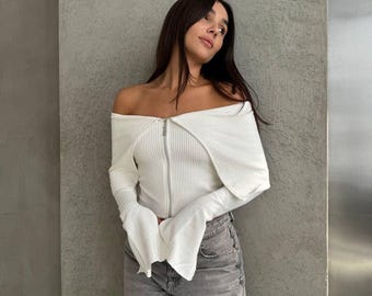 Ribbed Angora Blouse: Soft Fitted Top, Modern Women's Fashion