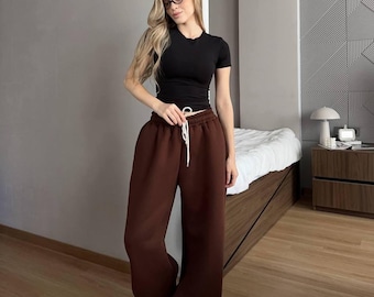 Women Wide Leg Fleece Sweatpants • Oversized Cozy Jogger Pants • Warm Three Thread Fleece Pants • Casual Streetwear Lounge Trousers
