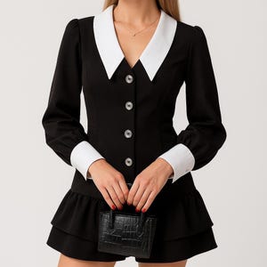 Black Suit Fabric Dress: Elegant Cotton Blend Office to Evening