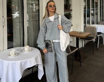 Women Warm Fleece Tracksuit •Cozy Winter Two Piece Set • Double-Sided Turkish Fleece Hoodie and Pants Soft Lined Sport Suit in Trendy Colors