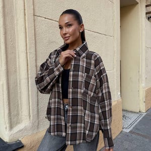 Plaid Women’s Flannel Shirt Oversized Casual Checked Shacket Soft Warm Outerwear Cozy Fall Winter Streetwear Fashion For Her Everyday Style