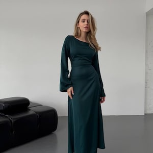 Women Silk Maxi Dress- Light And Elegant Dress With Ties On The Back | Black, Green,Milk | Perfect For Evening, Vacation And Special Moments