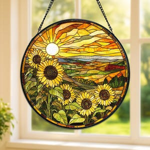 Zonnebloemglas Suncatcher, glas-in-loodraam, bloemenhanger raammuur, Plan Lover, zonnebloem Suncatcher, Decor bloementuin