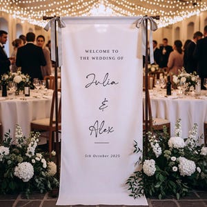 Custom Fabric Wedding Welcome Sign • Modern Linen Wedding Sign • Wedding Banner • Personalised Wedding Decor • Engagement Party Sign