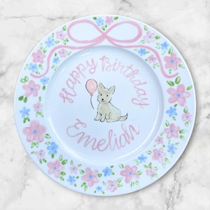 Personalized Puppy Birthday Plate – Custom Name & Date Ceramic for Dog – Custom Birthday Plate for Girls – Hand Painted Gift Birthday | P027