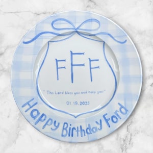 Personalized Monogrammed Birthday Plate for Baby Boy with Blessing Quote – Hand Painted Keepsake Plate – Customized Gift for Boys | P013