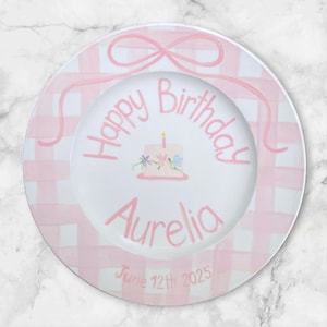 Personalized Pink Birthday Plate for Girls with Floral Cake Design – Hand Painted Keepsake Dish–Custom Gift for Baby Girl’s Celebration|P018