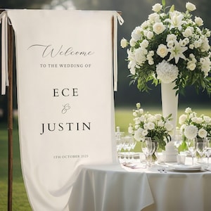 Custom Linen Sign Printing, Fabric Wedding Sign Minimal, Custom Welcome Sign, Linen Wedding Banner, Wedding Decoration,Engagement Party Sign