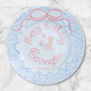 Personalized Birthday Plate for Girls - Vintage Girl Birthday Plate with Name and Bow – Hand Painted Keepsake Dish, Custom Bday Gift | P021