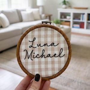 Personalized Baby Name Embroidery Hoop – Custom Stitched Wall Art with Name & Font Style – Baby Shower Gift, First Birthday or Nursery Decor