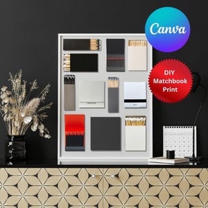 Matchbook poster canvas sjabloon, lege sjabloon DIY matchbook, matchbox digitale download, custom matchbook, DIY matchbox, tan grijze neutrale kleuren