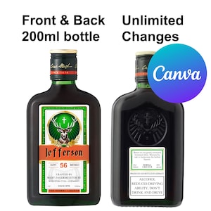 Jägermeister Anpassen Download 200ml, druckbare Flasche Jager Label bearbeitbare Canva Vorlage, personalisieren Vorder- und Rückseite, Geburtstag Hochzeitsgeschenk