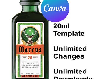Jagermeister Customize Download 20ml, Printable Flask Jager Label Editable Canva Template, Personalize Front & Back, Birthday Wedding Gift