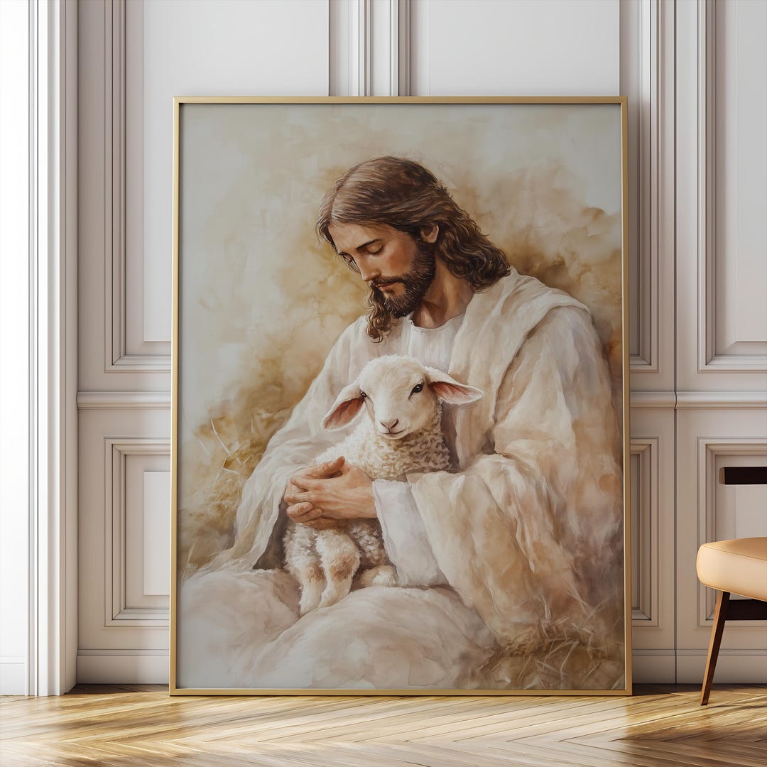 Jesus and the Lamb Art: Minimalist Christian Print (digital Download ...