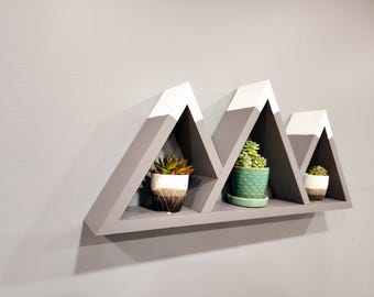 Rustic Mountain Floating Shelf, Geometric Wall Decor