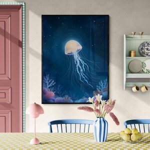 Glowing Jellyfish Digital Wall Art | Underwater Ocean Scene | Ethereal Deep Sea Print | Instant Download