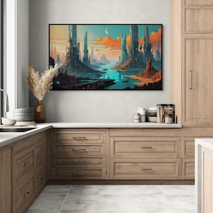 Futuristic Cityscape Digital Wall Art | Sci-Fi Cyberpunk Print