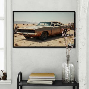 Arte digital de pared del Dodge Charger 1969 / Impresión de muscle car clásico / Decoración de autos retro