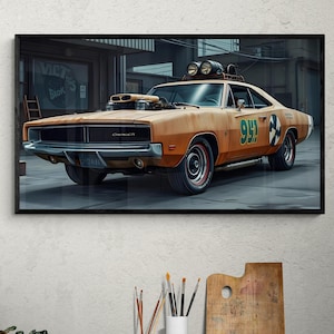 Arte digital de pared del Dodge Charger 1969 / Impresión de muscle car clásico / Decoración de autos retro