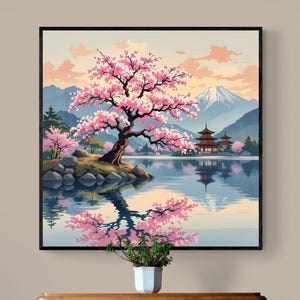 Cherry Blossom Wall Art | Japanese Landscape Digital Download | Mount Fuji Print | Zen Home Decor