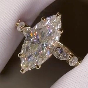 3CT elongated Marquise Moissanite Engagement Ring Halo Ring 14K Yellow Gold Ring Marquise Cut Moissanite Ring Promise Ring Wedding Ring