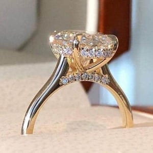 3CT Oval Moissanite Engagement Ring Hidden Halo Ring 14k Solid Gold Ring Wedding Ring Oval Solitaire Ring Anniversary Ring Gift For Her