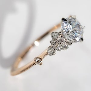 2ct Round Cut Moissanite Engagement Ring Unique Cluster Wedding Ring Classic 4 Prongs Solitaire Ring Vintage Ring Anniversary Gift For Her