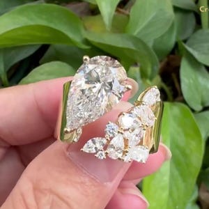 5Ct Pear Cut Moissanite  Cigar Wide Band Engagement Ring Pear Moissanite Ring 14k Yellow Gold  Wedding Ring Solitaire Diamond Ring For Her