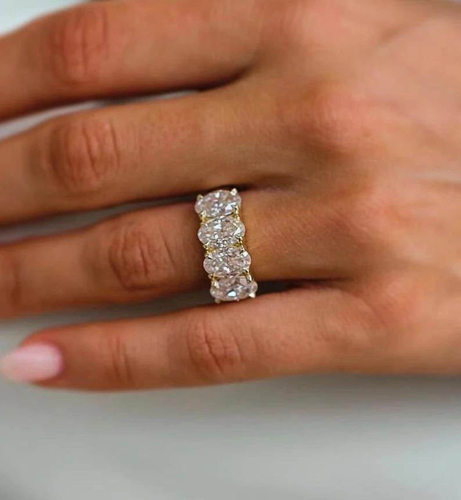 Oval Cut Moissanite Half Eternity Band Colorless Moissanite Bridal Band Oval Women's Band For Anniversary Gift For Her