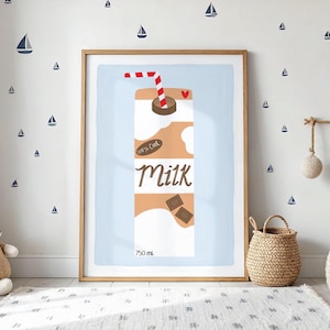 Chocolate Milk Print, Blue Print, Kids Wall Art, Gifts for Kids, Cute Food Art, Nursery Art Print, Toddler Room Print, Baby Boy Room Decor