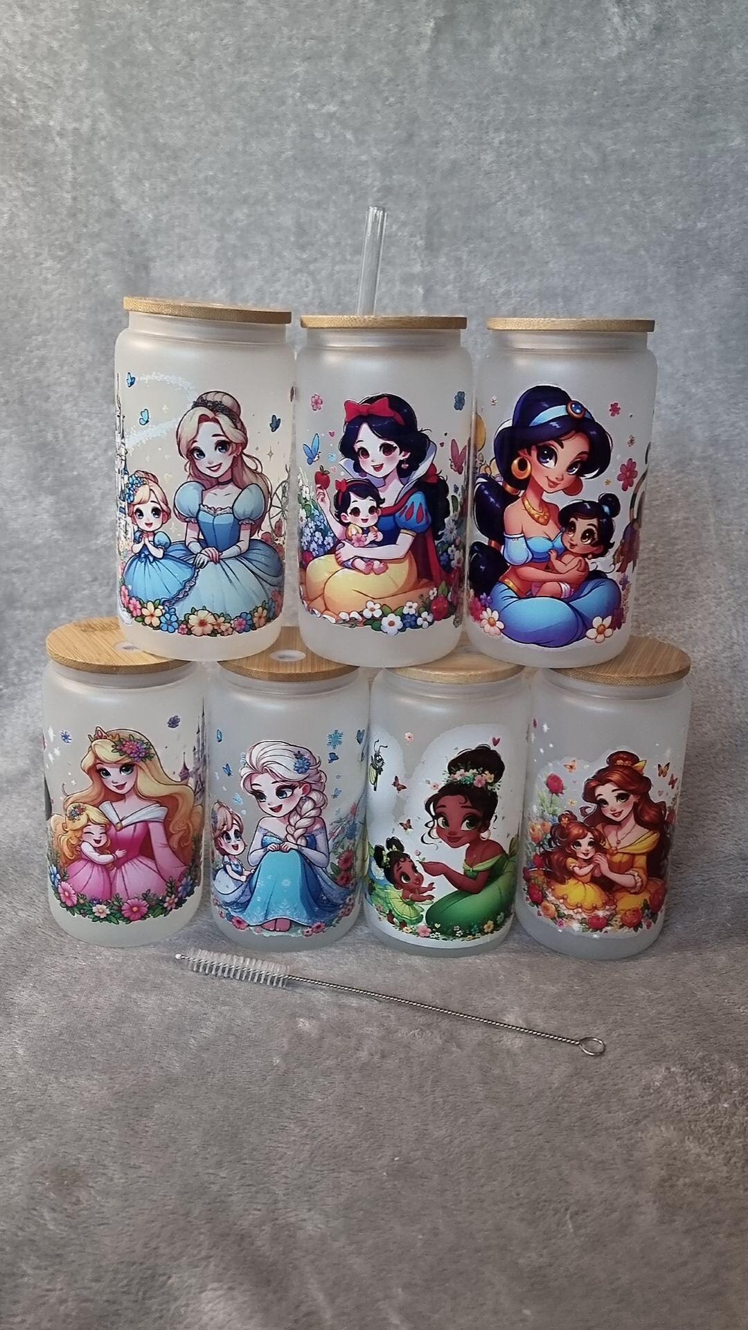 Princess Glass Containers Frosted Princess Glass With Bamboo Lid & Straw - 500ml Drinkware - Etsy UK