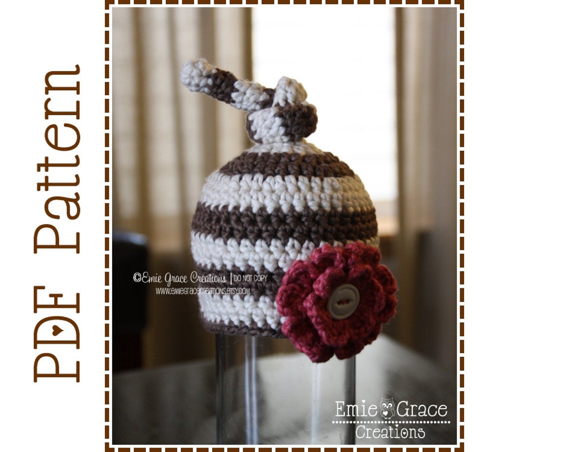 Top Knot Hat Crochet Pattern 8 Sizes from Newborn to Adult Etsy