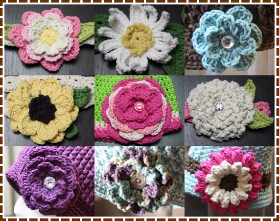 FLOWER Crochet Patterns BUNDLE 2 9 Flowers and Leaves 720 | Etsy
