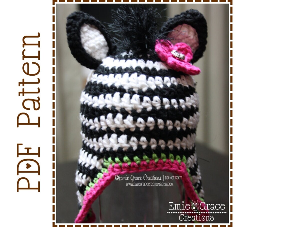 Crochet Zebra Hat Pattern 8 Sizes from Newborn to Adult ZOEY Etsy