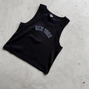 new york tank top Organic rib crop Embroidered nyny word new york city Tank top