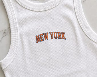 ニューヨークかノーウェアかタンクトップ オーガニックリブクロップ 刺繍入りニックスバスケットボール ニューヨークシティ タンクトップ