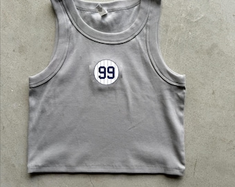 baseball fan 99 any number tank top Organic rib crop Embroidered ny girl new york city Tank top