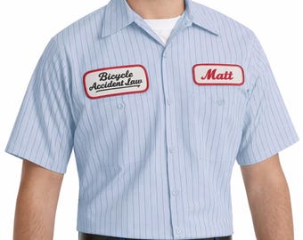 Custom Mechanic Button Red Kap Shirt With Personalized Embroidered Name down up Work Clothing striped blue