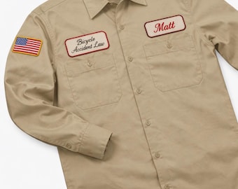 Tan Long Sleeve 3 Patch Custom Black Mechanic Button Dickies Shirt With Personalized Embroidered Name down up Work Clothing