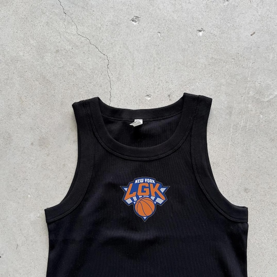 New York Knicks LGK Tank Top Organic Rib Crop Embroidered Ny Girl