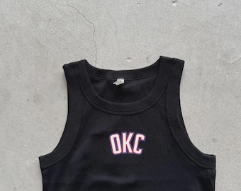 OKC Oklahoma City okc Organic rib crop Embroidered basketball playoffs Tank top