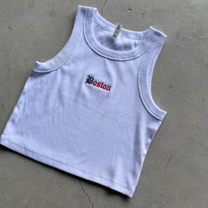Boston tank top Organic rib crop Embroidered summer baseball Tank top