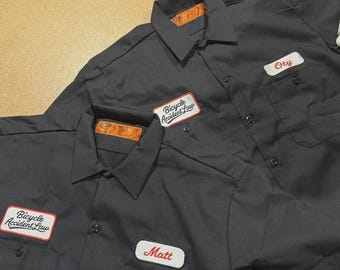 Custom Black Mechanic Button Dickies Shirt With Personalized Embroidered Name down up Work Clothing