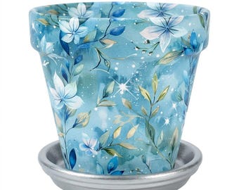 Terra Cotta Flower Pot: Snowy Blossom Winter Wonderland