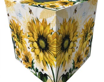 Tissue Box Cover: Sunflowers and Honeybees Nature Decor Handcrafted Decoupage